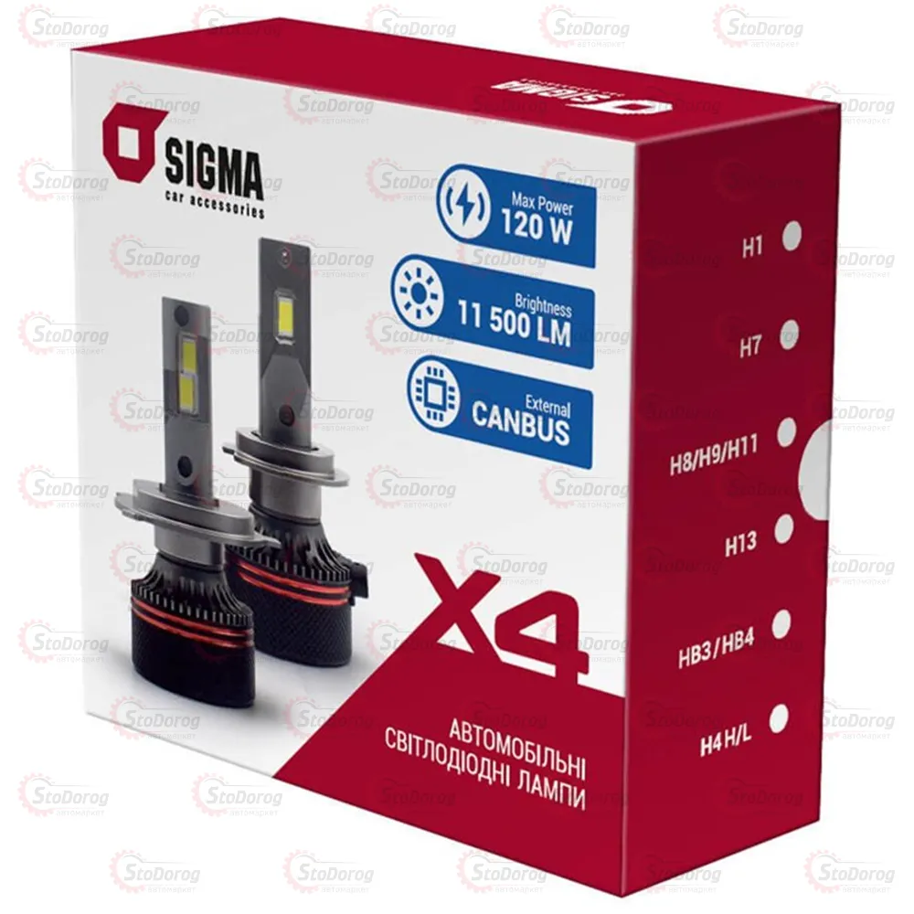 Лампа LED H11 (H8 H9 H16) Sigma X4 60W Canbus  - фото 1