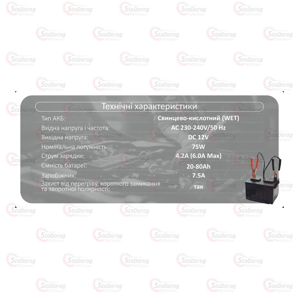 Зарядний пристрій Pulso 6A 12v 20-80AHR стрілка BC-20865  - фото 2