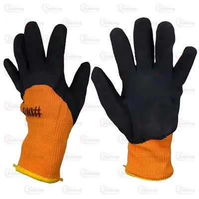 Перчатки робочі теплі покриті спіненим латексом помаранчеві