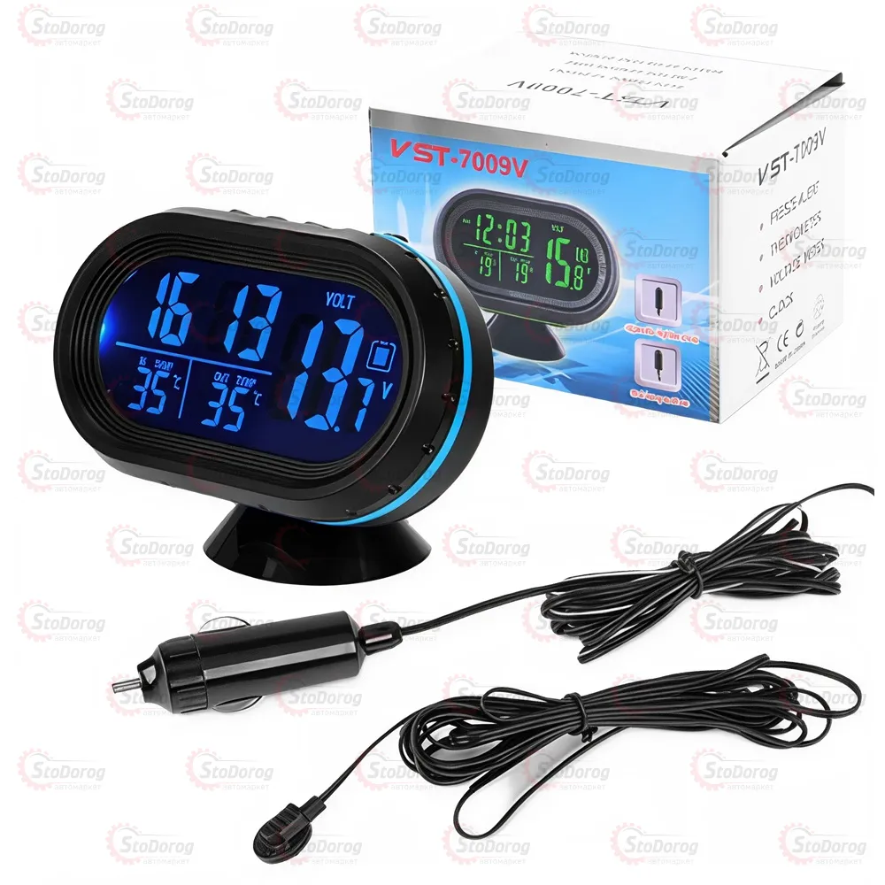 Термометр+годинник+вольтметр 7009 Овальні  - фото 1