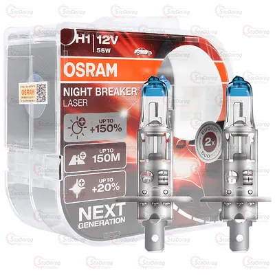 Лампа галогенна H1 12V 55W Osram Night Breaker +150%  64150 NL-BOX