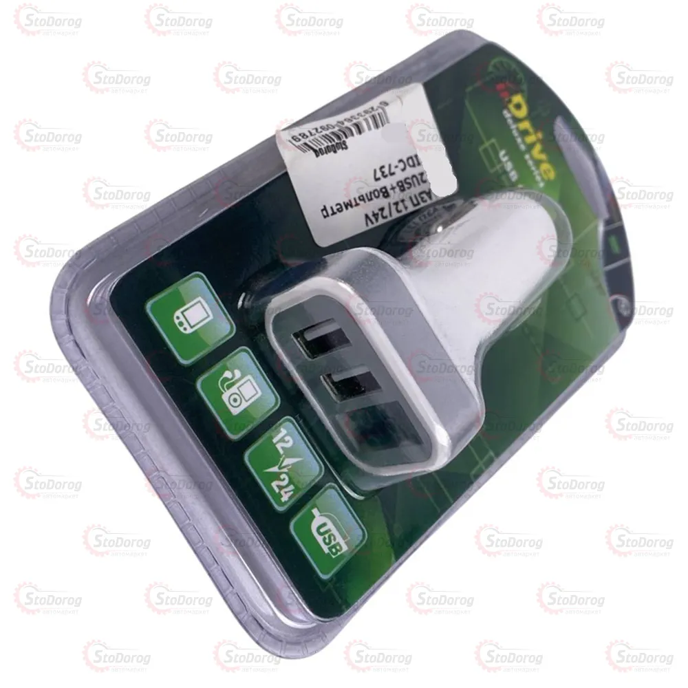 Зарядне у прикурювач 12-24v 2USB+вольтметр IDC-737 