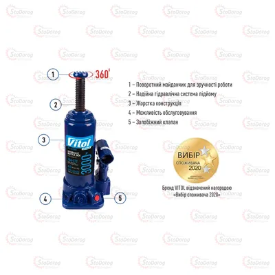 Домкрат Гідравлічний Пляшковий 3т VITOL DB-03006 2