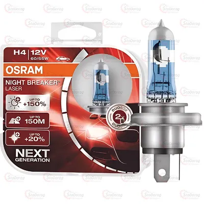 Лампа галогенна H4 12V 60/55W Osram Night Laser +150%