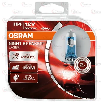 Лампа галогенна H4 12V 60/55W Osram Night Laser +150% 2
