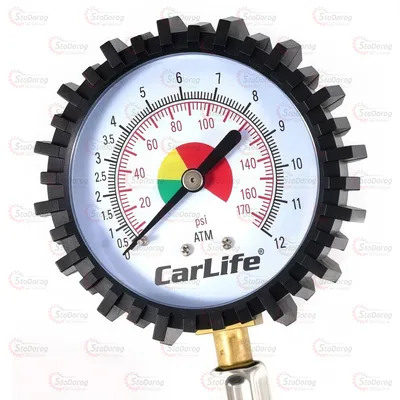 Манометр Вантажний 12 атмосфер CarLife Гнучкий Шланг Двох Стор Након TG-582/Хром 2