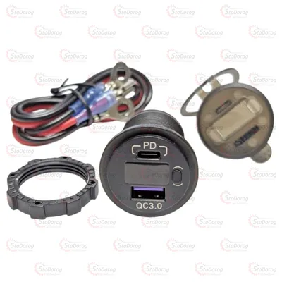 Гнездо Под 1 USB + Type-C 12-24V QC 3.0 Вольтметр + Подсветка UCC-305