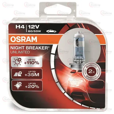 Лампа галогенна H4 12V 60/55W Osram Night Breaker +110% OSRH3-110