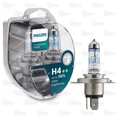 Лампа галогенна H4 12V 60/55W Philips +150%