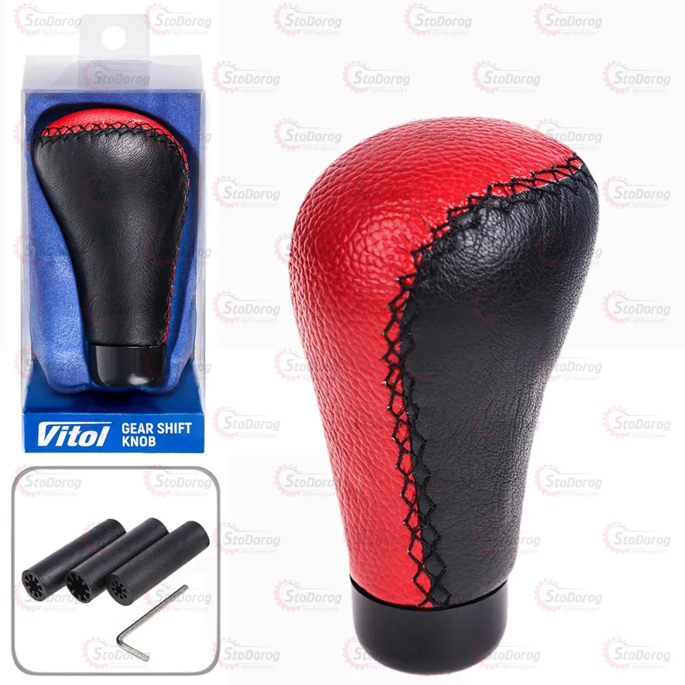 Ручка КПП VITOL F-25338 P Чорна-Червона Шкіра 