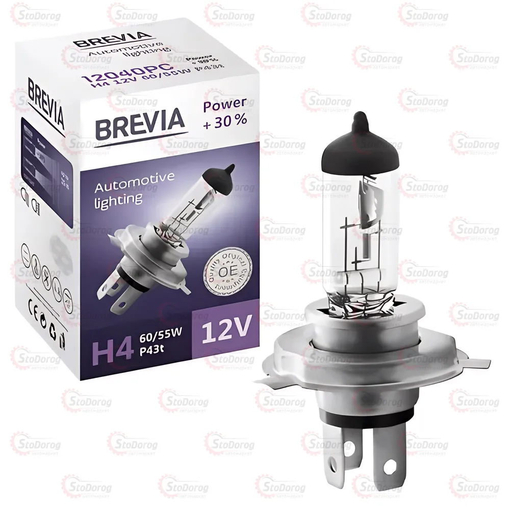 Лампа галогенна H4 12V 60/55W P43t Brevia Power +30% 12040PC 
