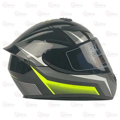 Мото Шолом 111 Зі спойлером/Бородою Gike/Qke Чорний з неоновими полосами Tron