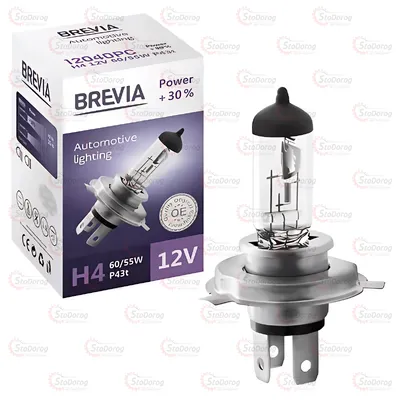 Лампа галогенна H4 12V 60/55W P43t Brevia Power +30% 12040PC