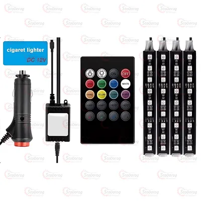 Підсвічування Салону 12V LED RGB 4шт + пульт 22*4см