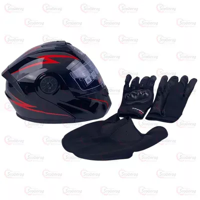 Мото Шолом Orz Зі спойлером/Бородою/Трансформер + Рукавиці + Підшоломник Red Lines S